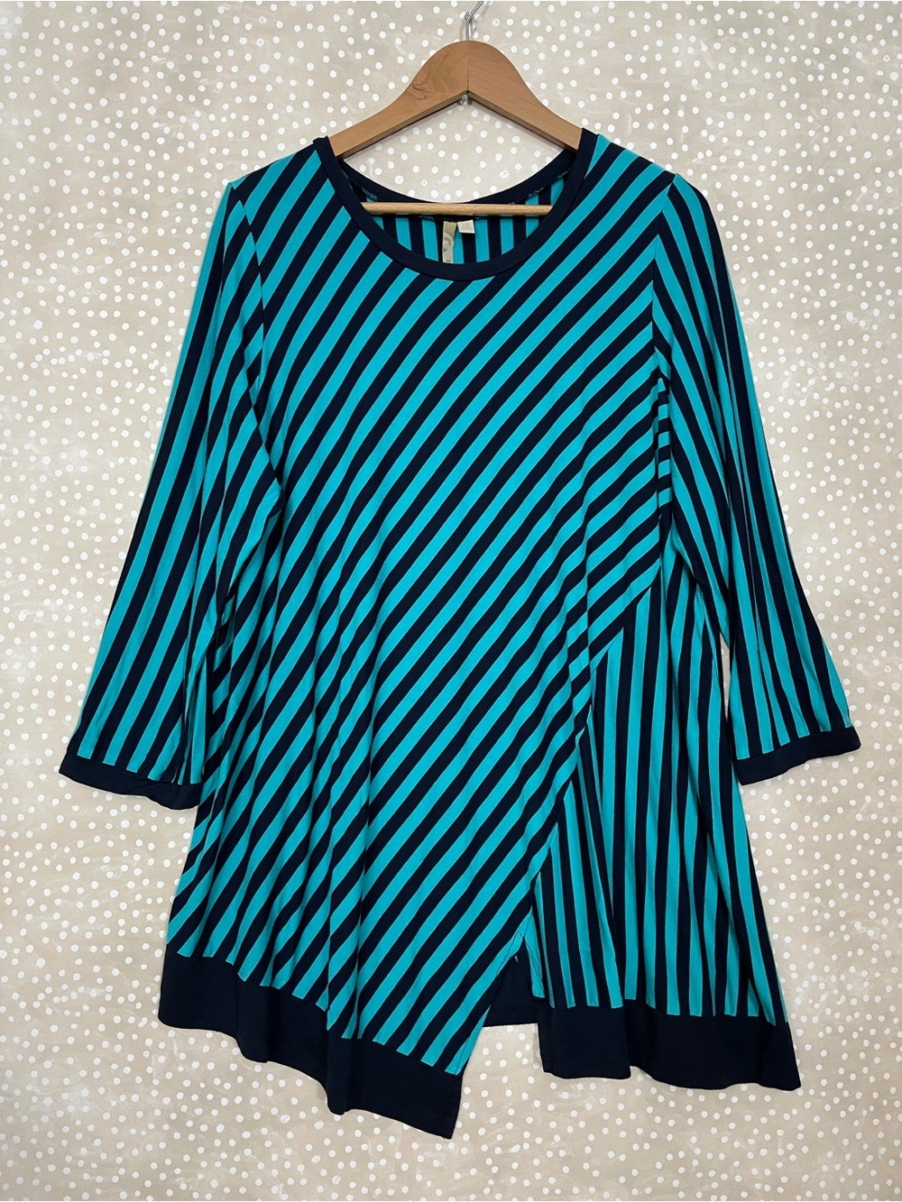 comfy USA jersey stretch knit tunic top lagenlook artsy striped size 1X casual